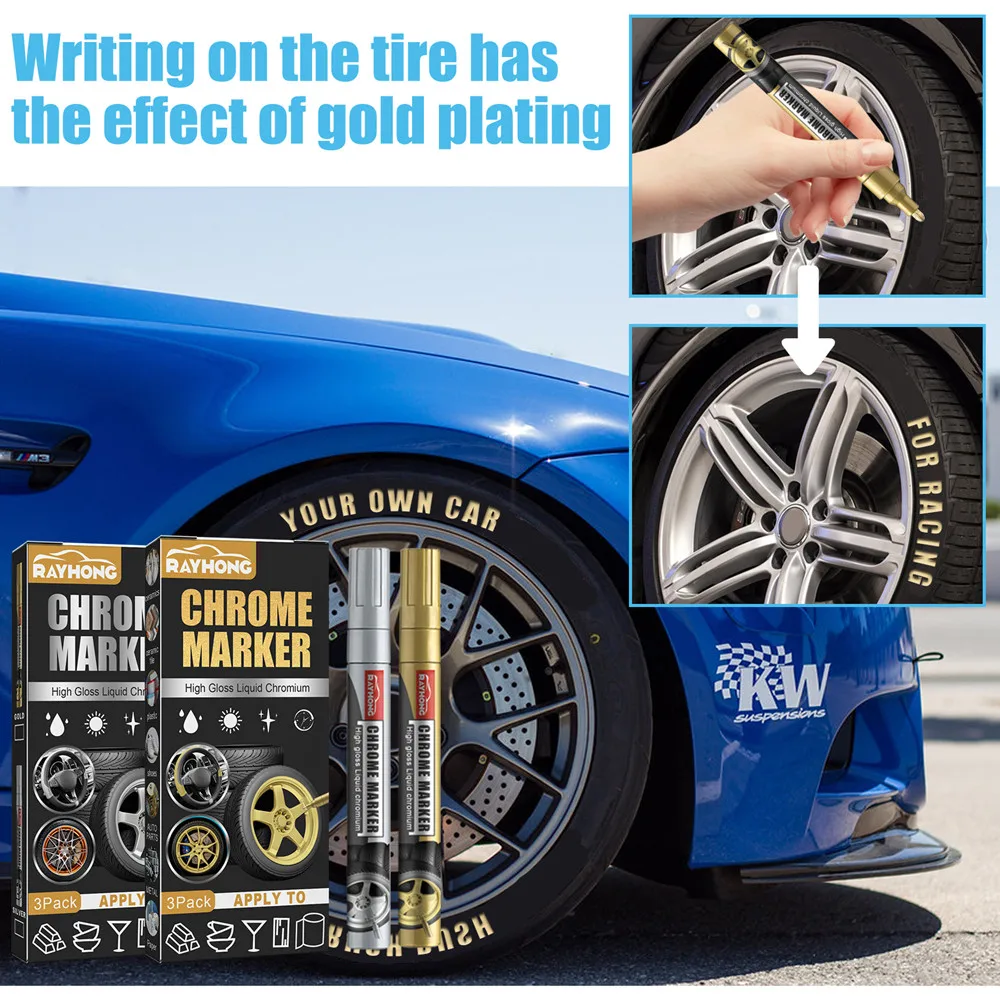 

3PCS Car DIY Plating Pen Auto Tire Graffiti Personality Color Change Color Painting Convenient Plating Pen Double Head Design