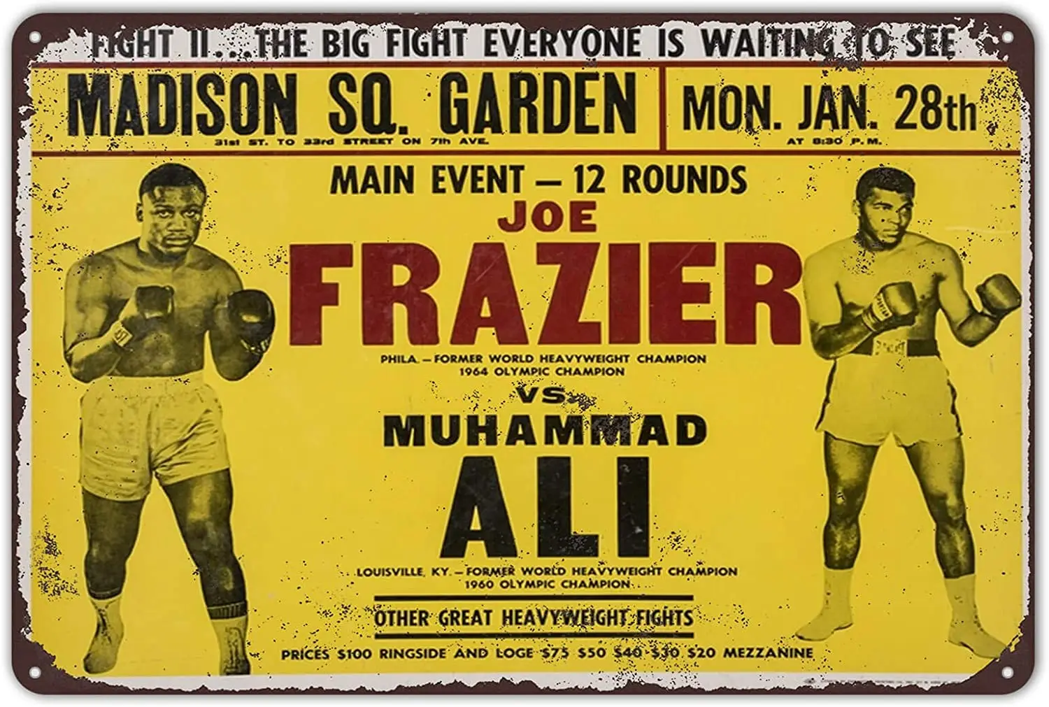 Sarcarse 1974 Фрейзер против Али Винтажный стиль плейти жестяной знак металлические знаки персонализированные украшения Настенный декор 12x8 дюймов