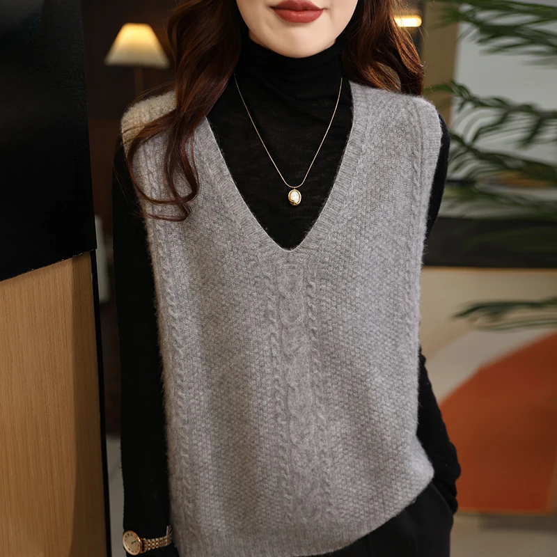 Женский винтажный пуловер без рукавов с V-образным вырезом