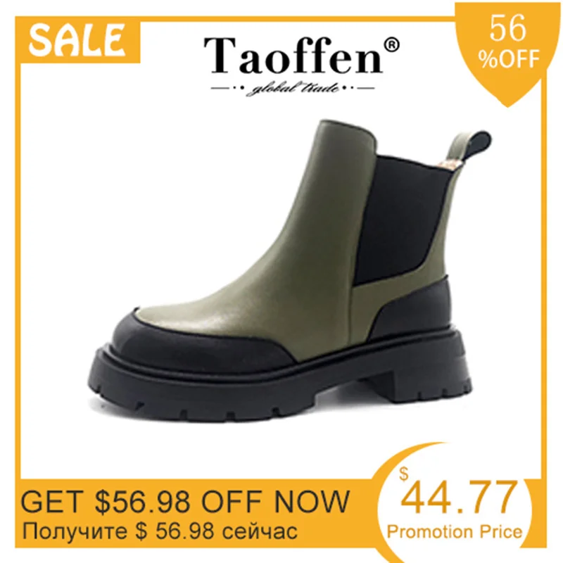 

Taoffen Real Leather Ankle Boots For Women Fashion Platform Winter Shoes Woman Short Boot Office Lady Footwear Size 34-41