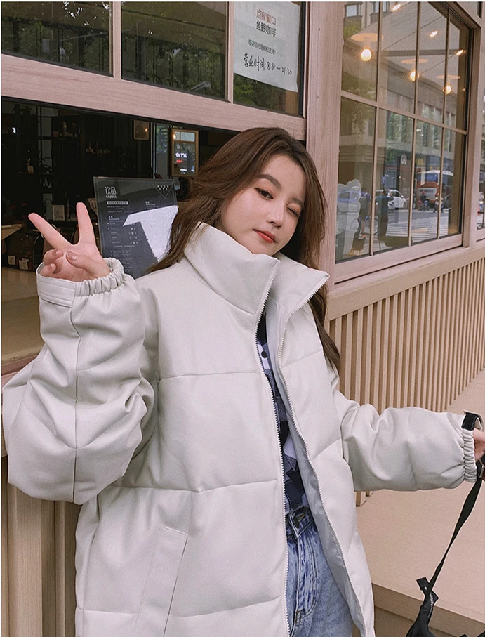 Women's Down Jacket 2022 Winter Red Winter Coat Ladies PU Leather Down Feminino Loose Casual Loose Blak Outwear Woman Jacket