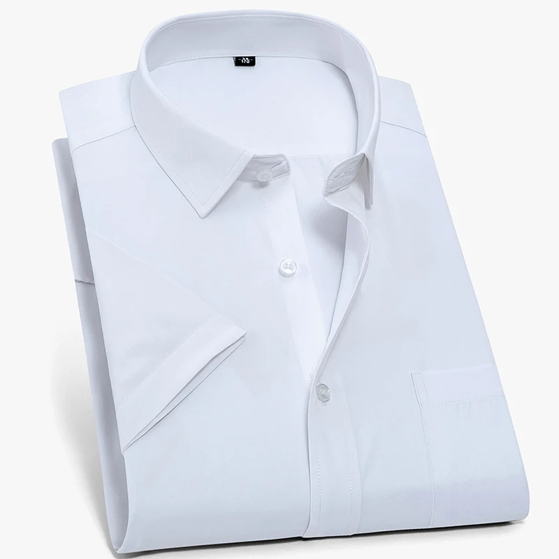 Summer Men's Short Sleeve Shirts Design Standard-fit Comfortable Business Formal Blouse Male White Dress Shirt 8XL 7XL 6XL 5XL