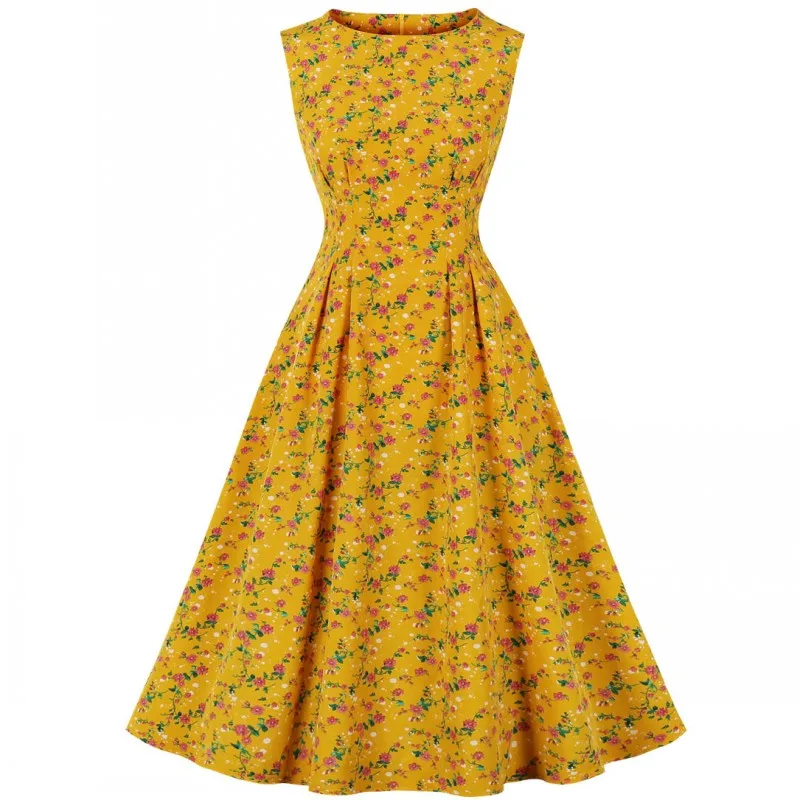 

Summer Women Dresses Casual Floral Retro Vintage 50s 60s Robe Rockabilly Swing Pinup Vestidos Valentines Day Party Dress