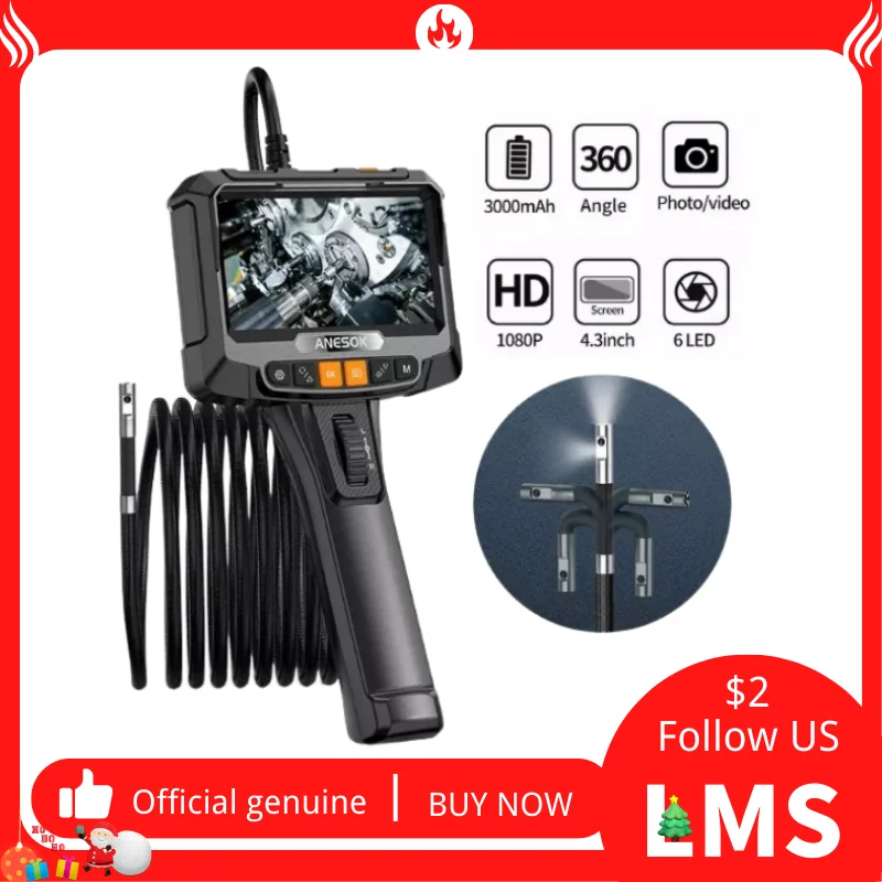 

Endoscopy Twin Lens Industrial Camera 360 Degree Portable Camera Joint 8.0mm 1m Snake Tube Waterproof and Oil Proof