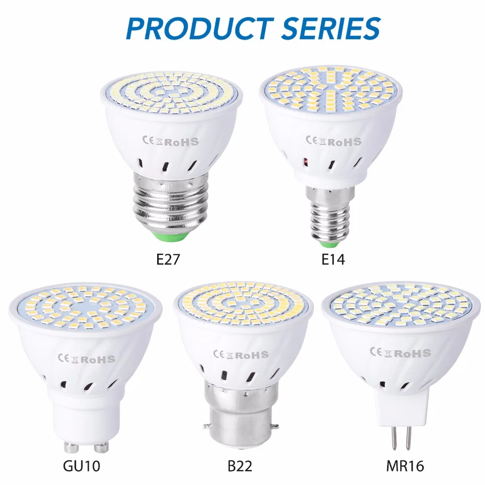 5PCS GU10 LED 220V Spot Light MR16 LED Lamp E27 LED Bulb 240V SMD 2835 E14 Corn Light B22 Chandelier 4W 6W 8W GU5.3 Led Lamp
