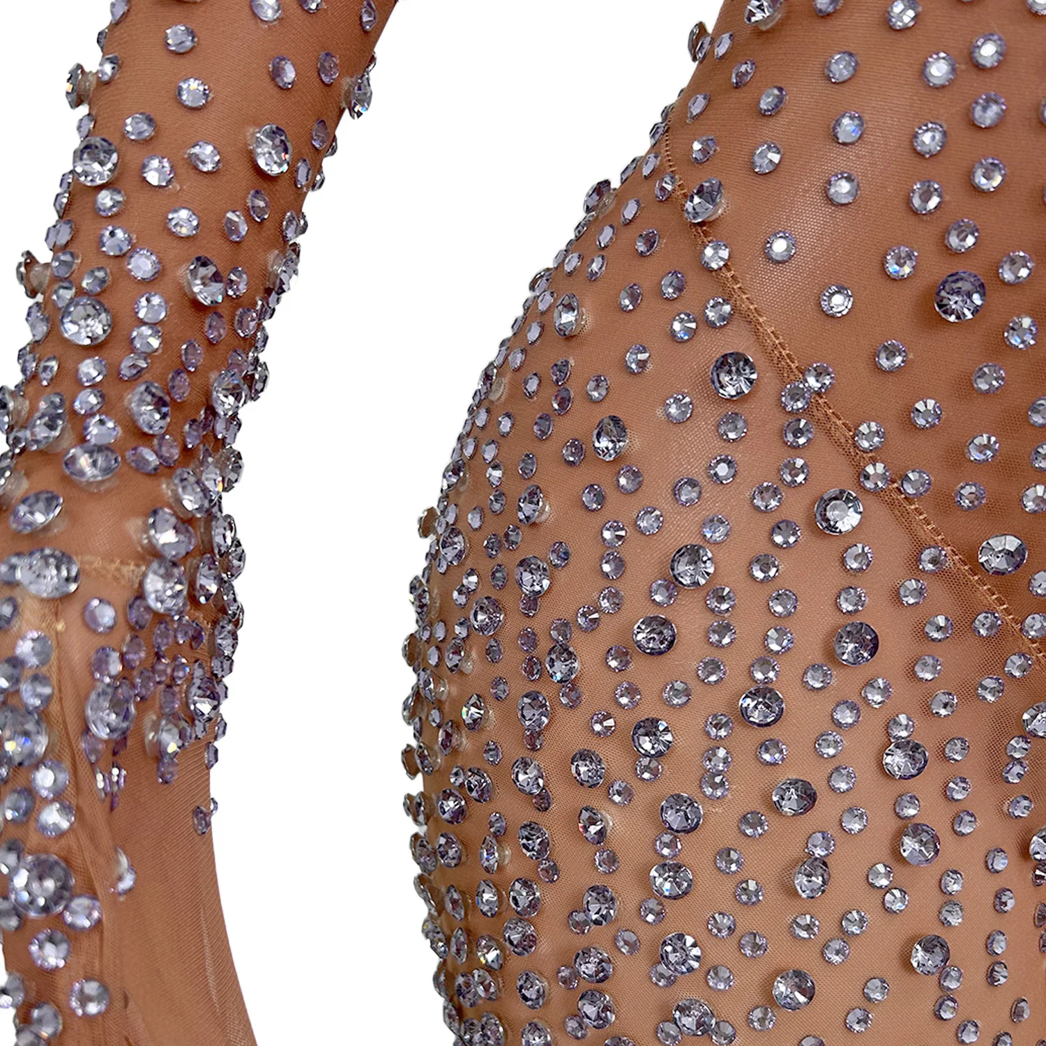 Прозрачный комбинезон женский фиолетовый бандаж с бриллиантами обтягивающий