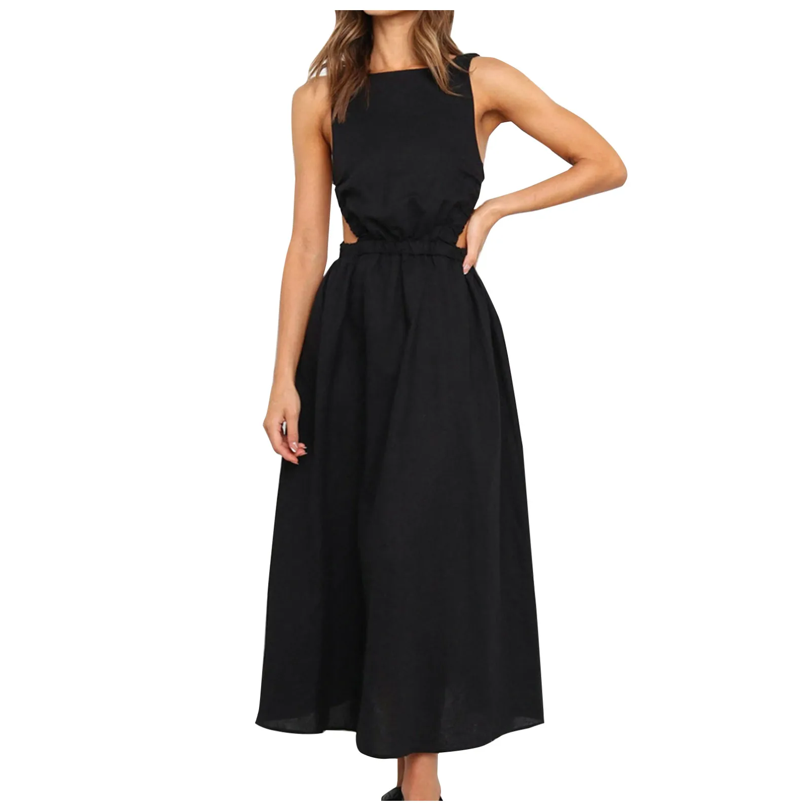 

Женское шифоновое платье-трапеция без рукавов, с открытой спиной и эластичным поясом