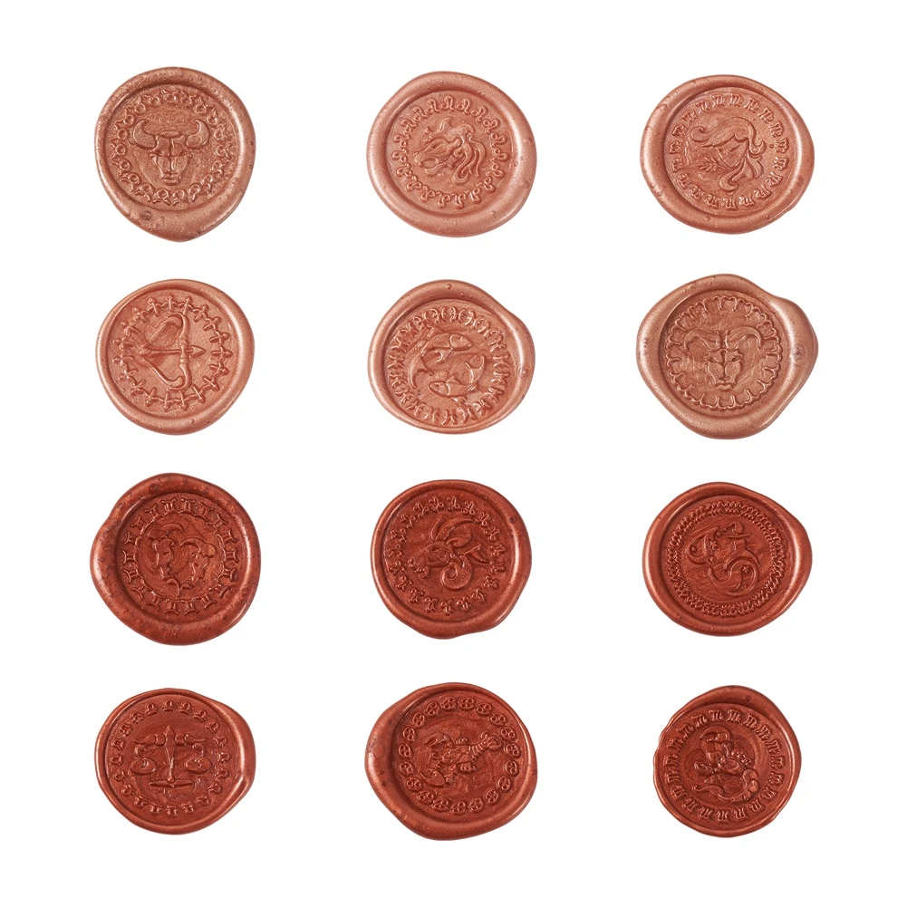 12pcs/set Brass Wax Stamp Head 12 constellations With Replaceable Wooden Handle For Birthday Wedding Stamp Crafts Seal Decors