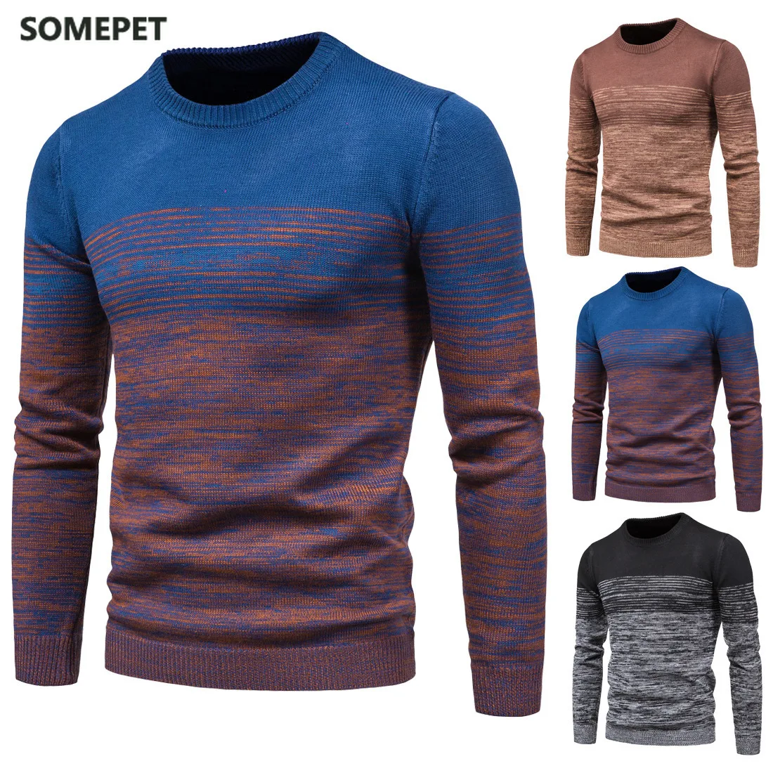

New Spring Autumn Men's Knitwear Hedging Round Neck Variegated Contrast Fashion Base Sweater Male Tops 2021