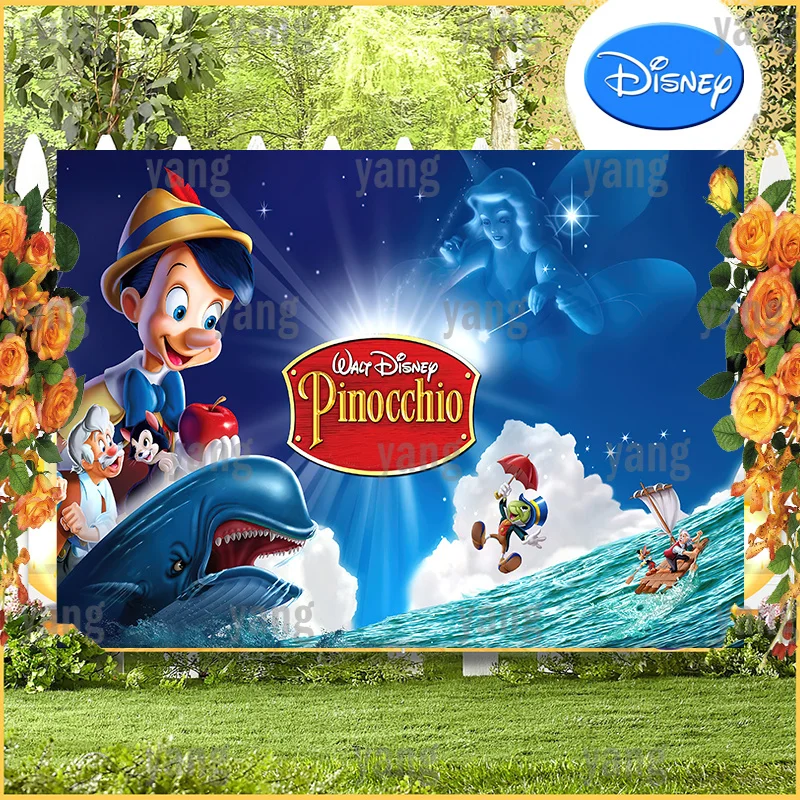 Custom Disney Cartoon Lovely Pinocchio Grandpa Carpenter Surfing Backgrounds Birthday Party Decoration Baby Shower Backdrop