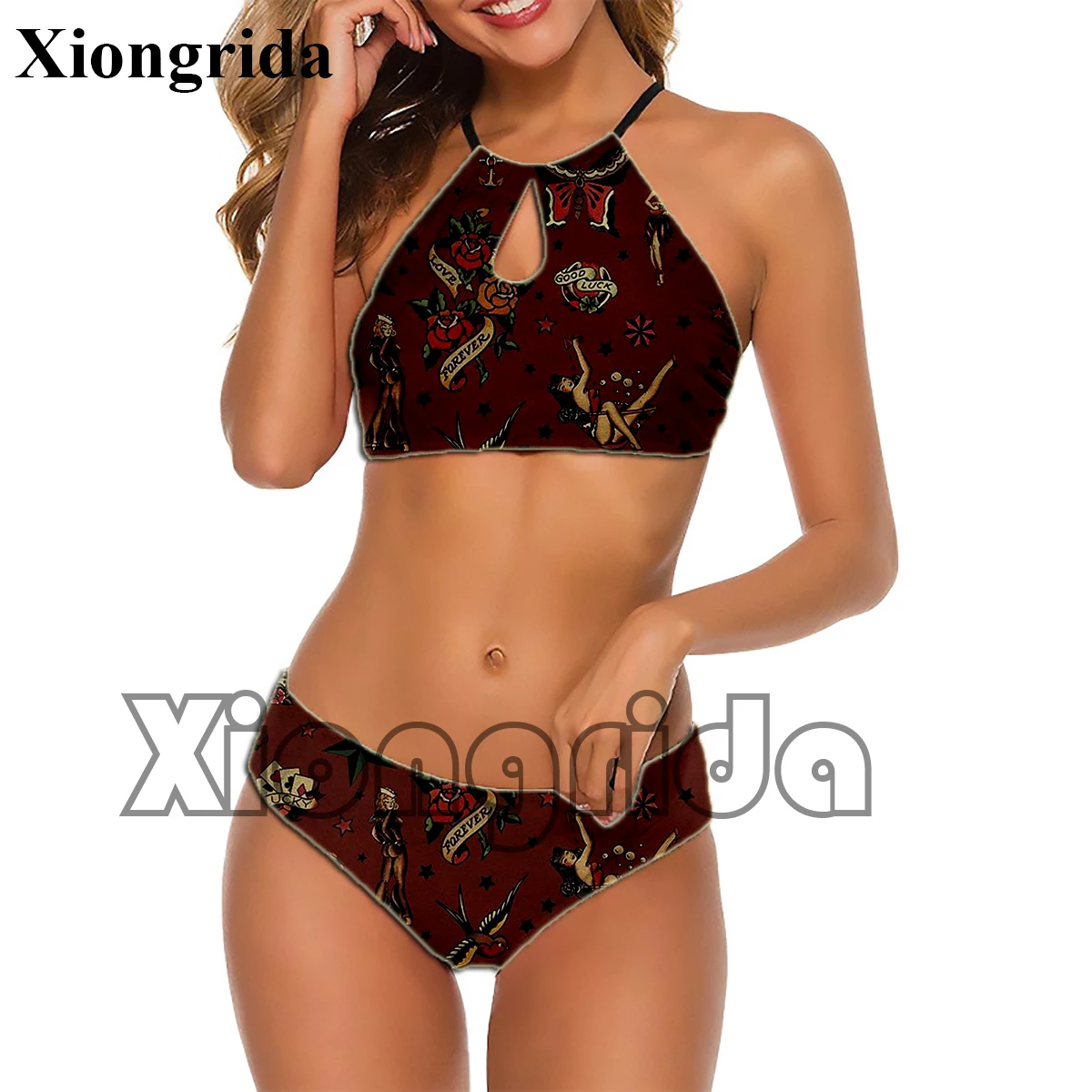 

Купальник-бикини с чашками пуш-ап и принтом в виде татуировок