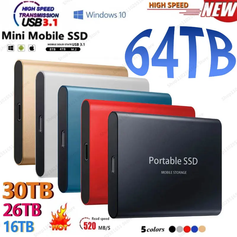 

Portable 128tb SSD Type-C USB 3.1 4TB 8TB 16TB 30TB SSD Hard Drive 2TB External SSD M.2 for Laptop Desktop SSD Flash Memory Disk