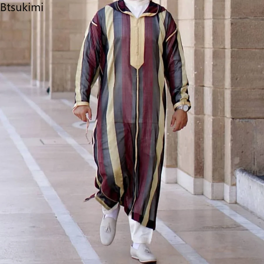 New Muslim Fashion Men Hoodie Jubba Thobe Clothes Ramadan Robe Kaftan Abaya Dubai Turkey Islamic Clothing Male Casual Loose Robe