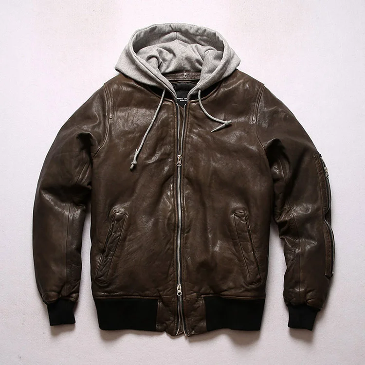 shipping.Fashion Retro Korean vegetable Free tanned sheepskin jacket.winter quality leather white duck down coat.classic bomber