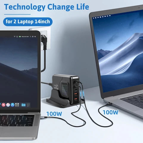 MEAOWXVA 200 Вт GaN Зарядное устройство с дисплеем PD100W USB C Настольный ноутбук Быстрое зарядное устройство Адаптер для iPhone Samsung MacBook Зарядное устройство для телефона