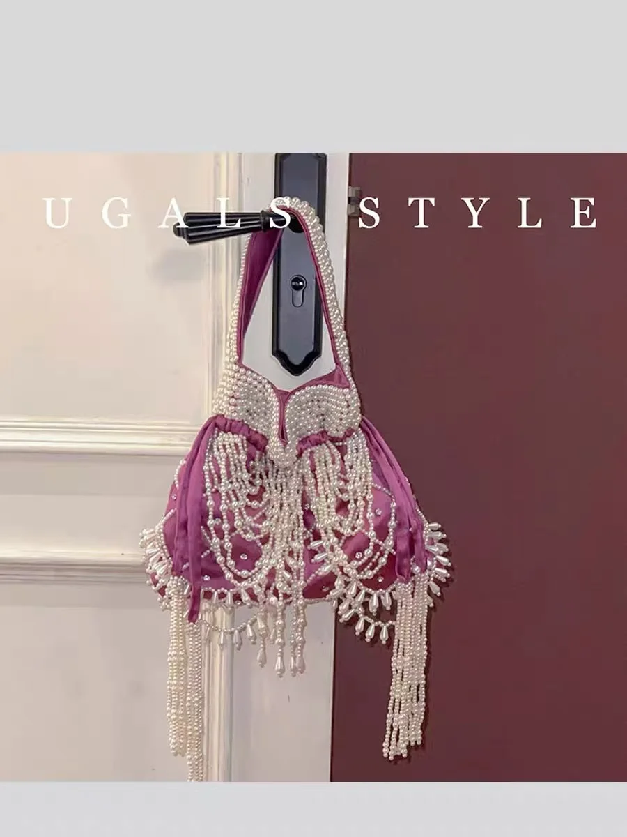 Модные бусины из бисера тканая сумка-ведро ручной работы с кисточками и бисером