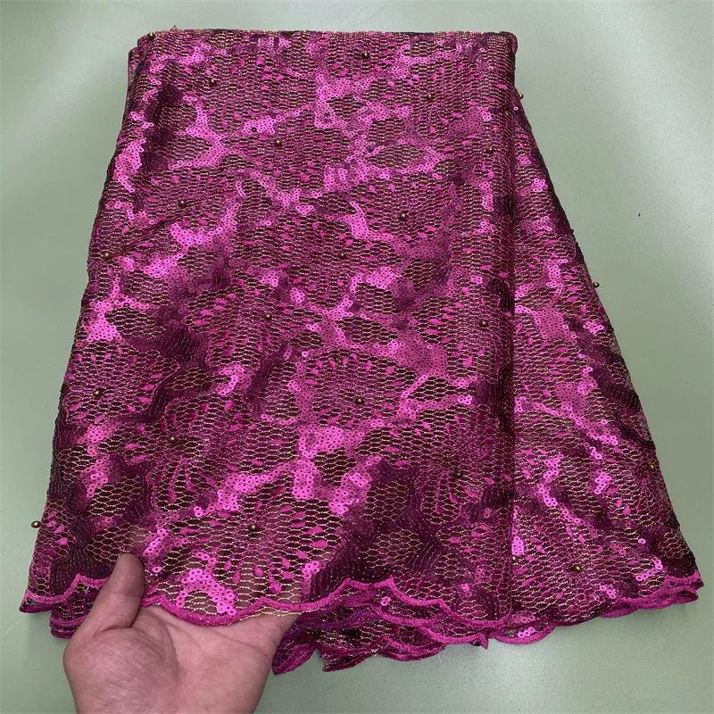 

5 Yard Newest Hot Selling French Lace With Sequins High Quality African Tulle cord Lace Net Embroidered Lace Fabric PS040701