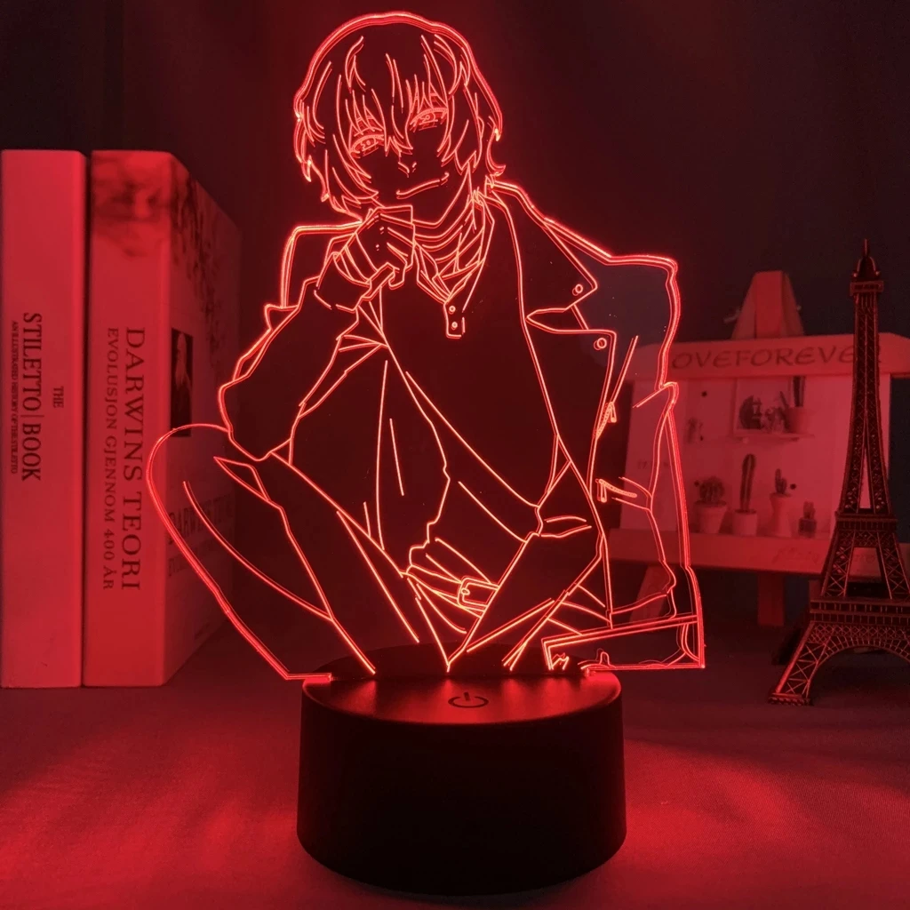 

Настольная лампа 3d с аниме «бродячие псы» дазай для детской спальни, украшение, светильник, подарок на день рождения, декор комнаты, светодиодный ночсветильник Манга