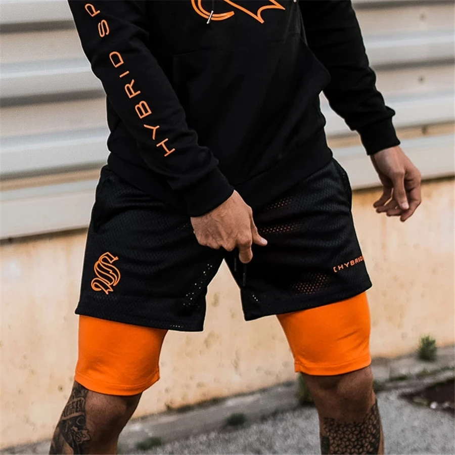 

Men Fitness Bodybuilding Shorts Gyms Workout Male Breathable 2 In 1 Double-deck Quick Dry Sportswear Jogger New Beach Shorts Men