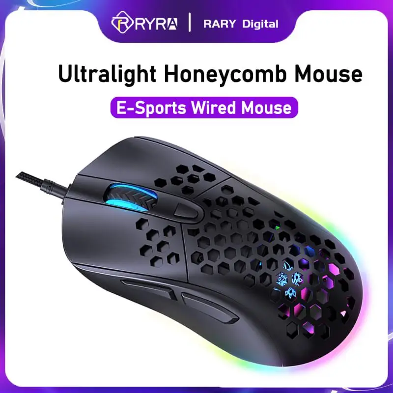 RYRA USB Wired Mouse RGB Backlit Gaming Ultralight Honeycomb Mouse 7200 DPI Programmable Game Mause For Computer PC Laptop Mouse