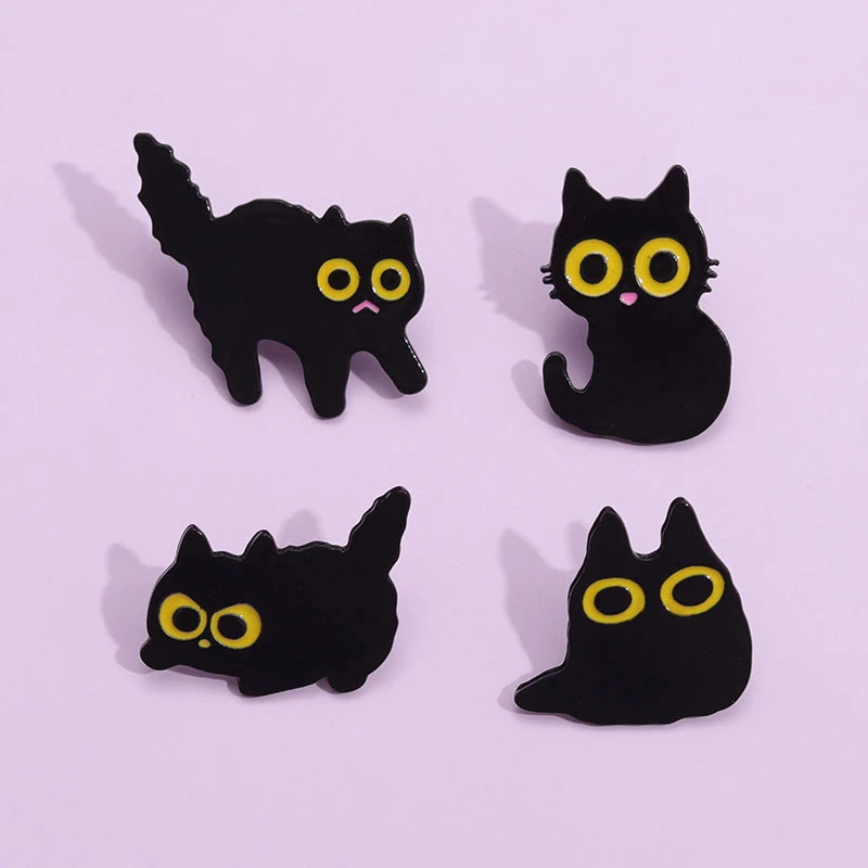 

Black Cats Enamel Pins Punk Gothic Big Eyes Kitten Lapel Badges Brooches Animal Floral Cartoon Funny Jewelry Gift for Friends