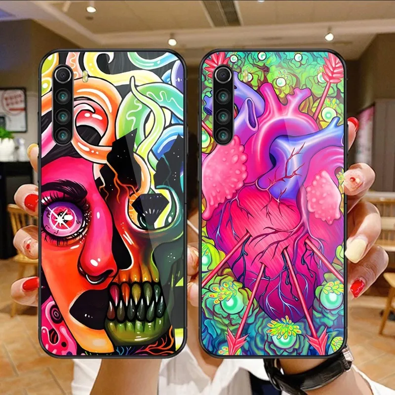 Чехол для телефона с рисунком скелета для Xiaomi 13, 12, 11T, 10, 9, Redmi Note 11, 10, 10S Pro, Redmi 9, 9A, 8, черный стеклянный чехол для телефона из поликарбоната