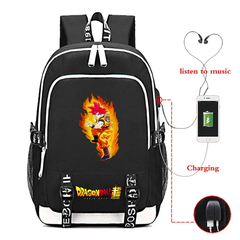 

Riman Peripheral Dragon Ball Print USB Rechargeable Backpack Campus Student Schoolbag Travel Sports Backpack Children's Gifts