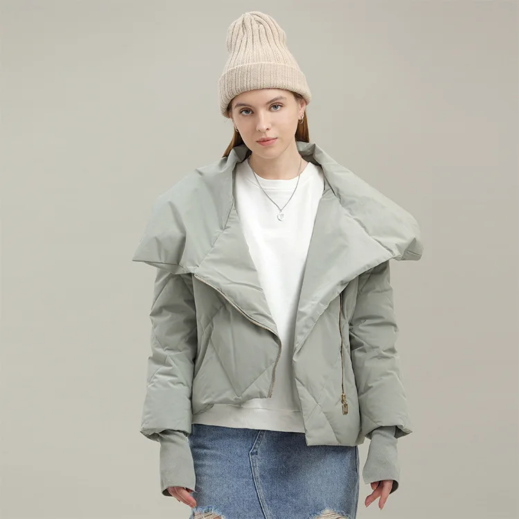 2022 Winter Jacket Solid Color Short Elegant Stitching Shoulder Sleeves Casual Parka Women's Down Jacket