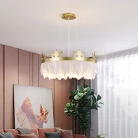 crown crystal feather pendant lights bedroom lamp nordic simple luxury modern childrens room light warm and romantic chandelier