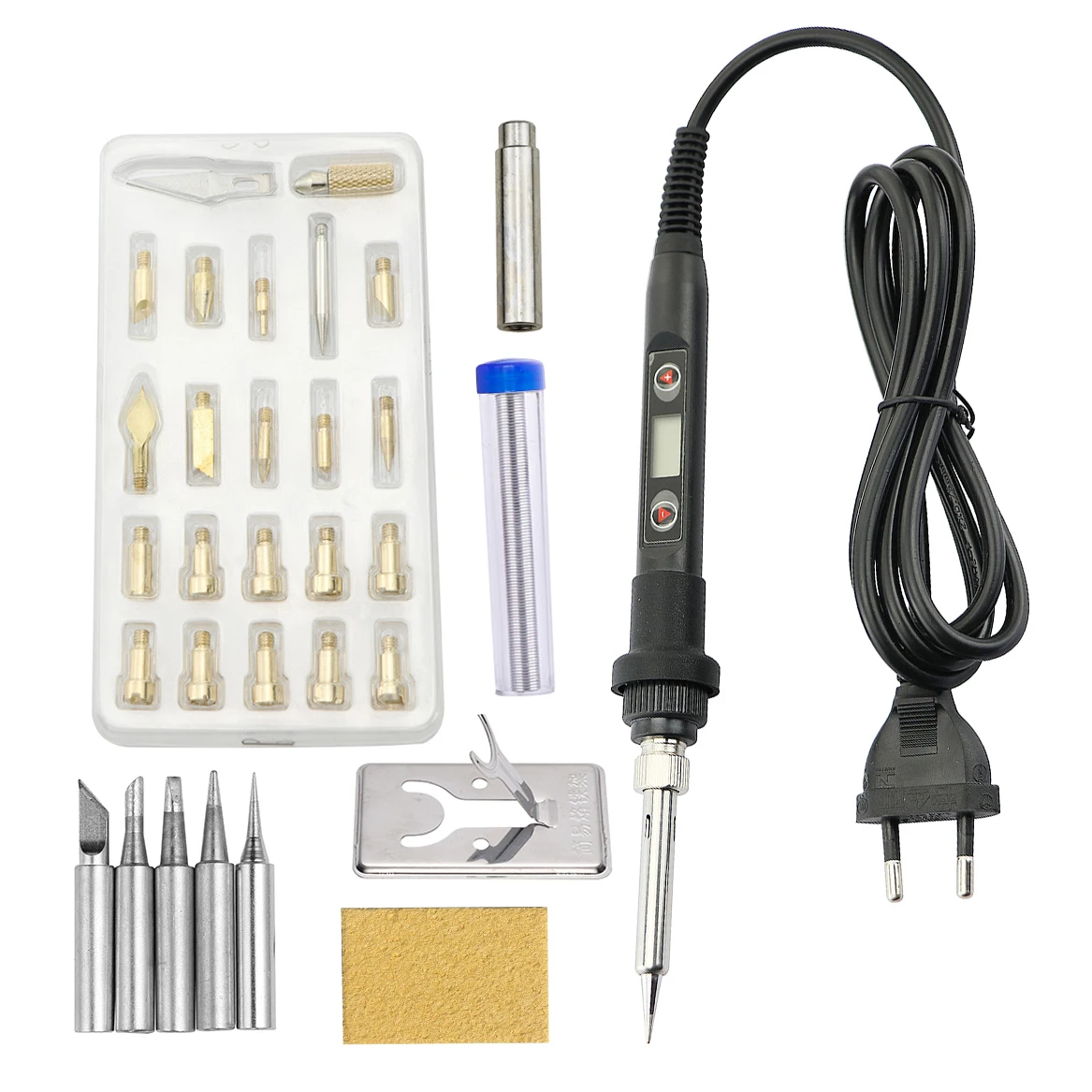 

22 in 1 Wood Embossing Burning Carving Pyrography Pen Tools Kit 60W 80W Adjustable Temperature Soldering Iron Hand Operated Set