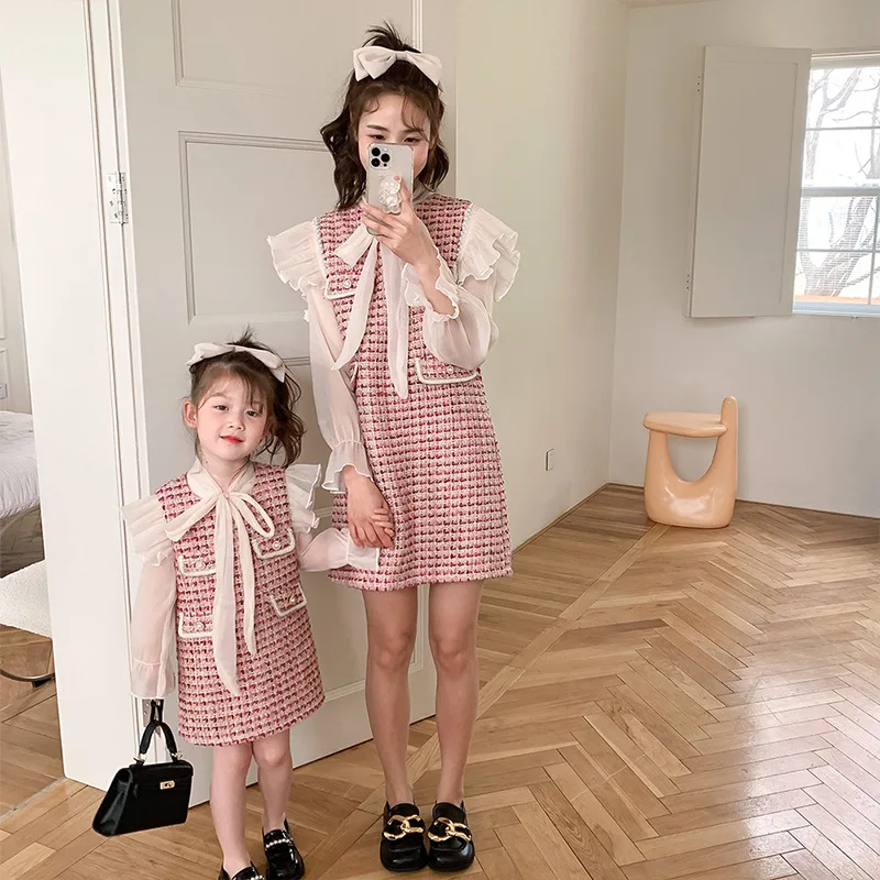 

2022 Parent-child Mother-daughter Suit Spring New Girls Korean Fashion Dress Two-piece Mummy and Daughter Dresses