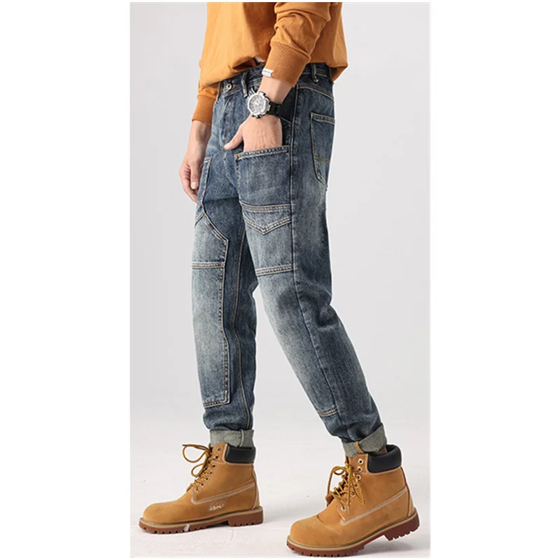 Streetwear Men 2022 New Pattern American Chaopai Male Jeans Vintage Loose Recreational Straight Cylinder Trousers Autumn Female