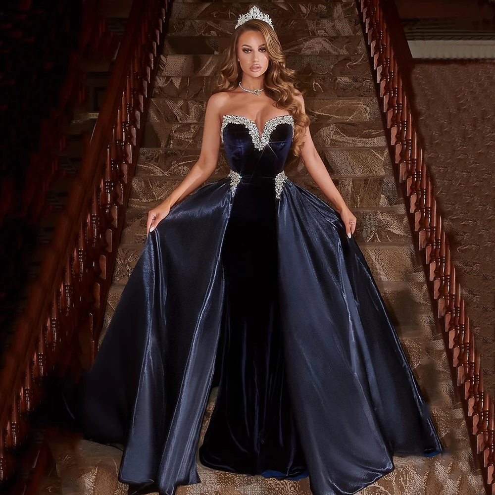 

Crystal Applique Women Ball Gown Sexy Classic Floor Length Evening Dresses Long Satin Backless Prom Party Dress Elegant