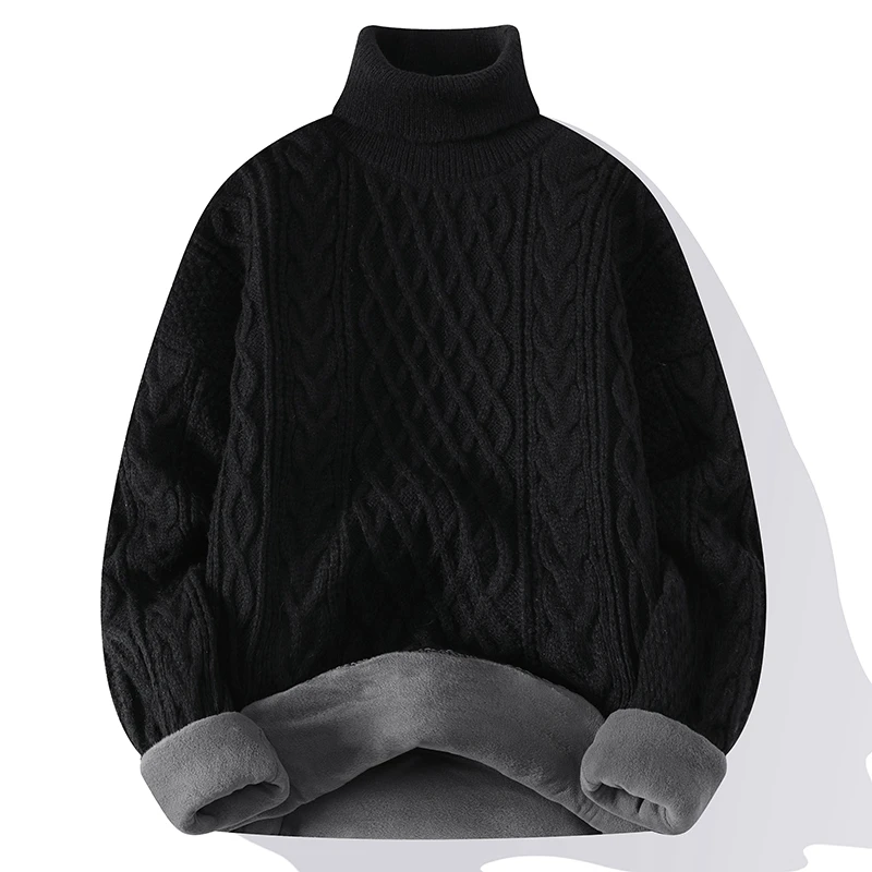 2023 Fashion Pullover Sweater Men Korean Style New Winter Casual Turtleneck Sweater Keep Warm Fleece Knitted Cute Sweater Men