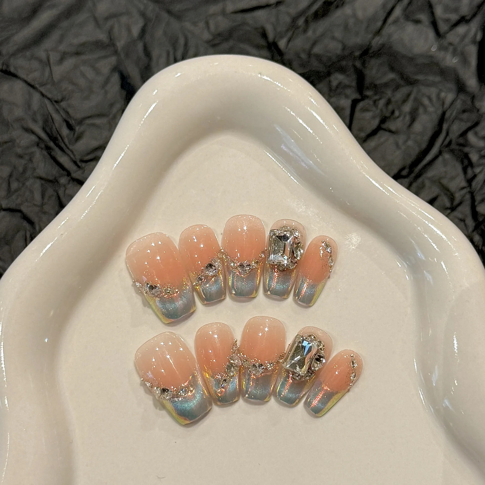 Синяя Аврора французский пресс на акриловых ногтях короткие балетные накладные