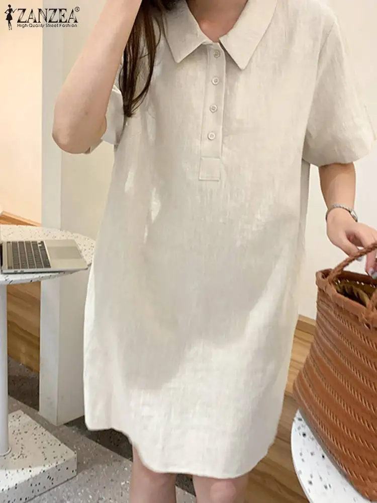 

ZANZEA Fashion Short Sleeve Shirtdress Summer Woman Lapel Dress Vintage Button Sundress Female Office OL Vestido Oversize 2023