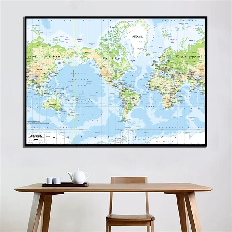 59*42cm Map of The World Unframed Canvas Painting Wall Art Poster and Pictures Modern Prints School Supplies Bedroom Home Decor