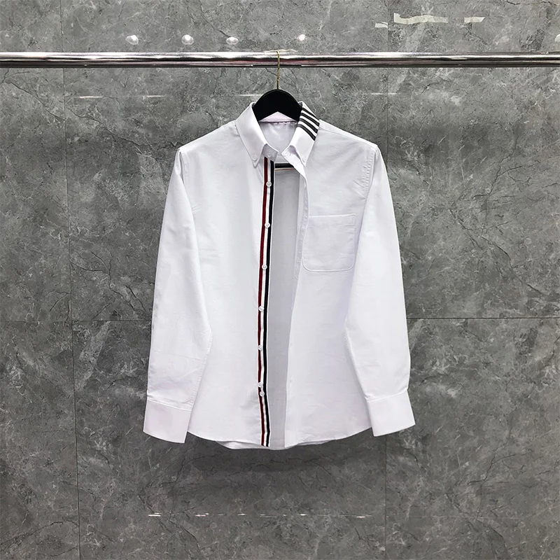 TB THOM Shirt Spring Autunm Fashion Brand Men's Shirt Collar Gray Stripe Casual Cotton Oxford Shirt Custom Wholesale TB Shirt