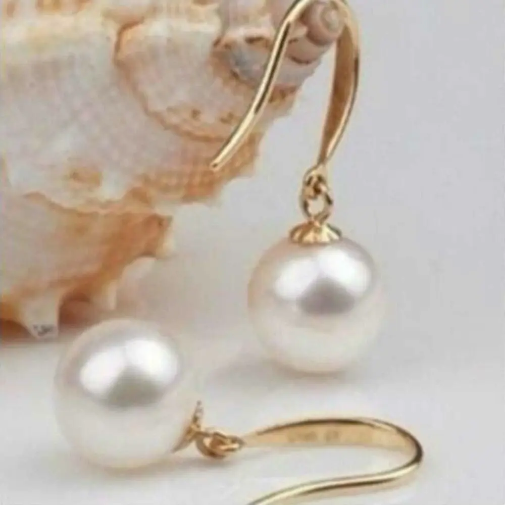 

9-10mm Natural white South sea round pearl 14K gold earrings Ear stud