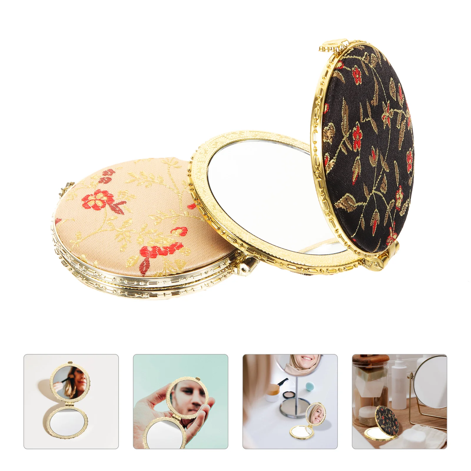 

2 Pcs Handheld Mirror Foldable Mirrors Mini Small Round Makeup Compact Metal Travel