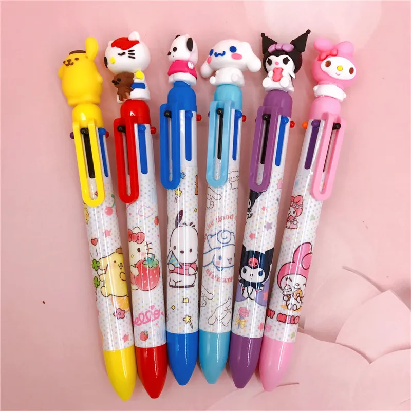 

6PCS Kawaii Sanrio Anime 6 Colors Ballpoint Hello Kitty Cinnamoroll My Melody Multicolor Pen Gudetama Student Cartoon Pen