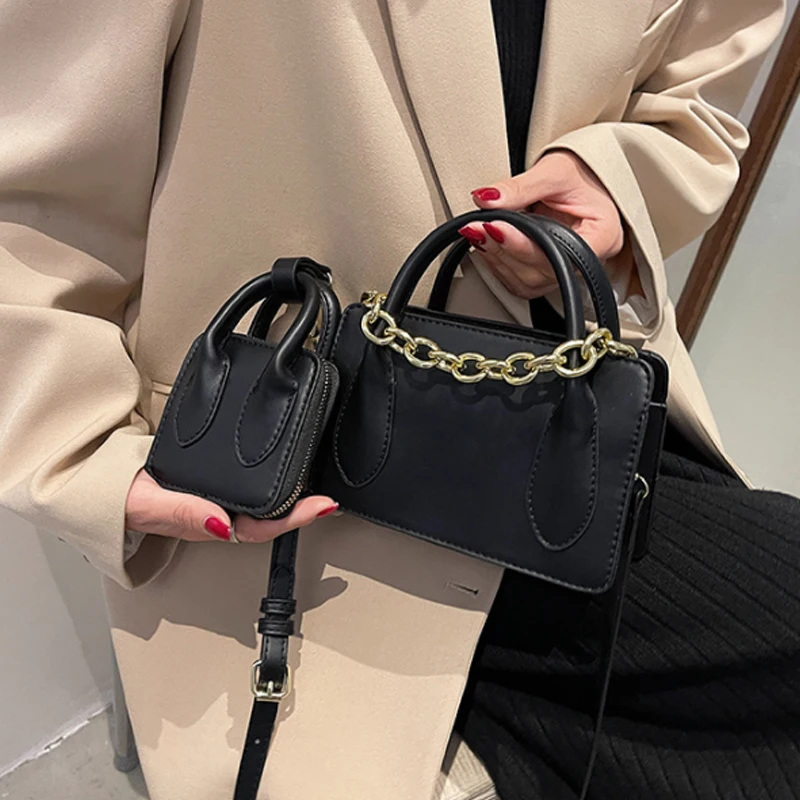 

Simple Chain 2pcs Small Square Bag Shoulder Handbag Fashion Style Single Shoulder Bag Messenger Bag