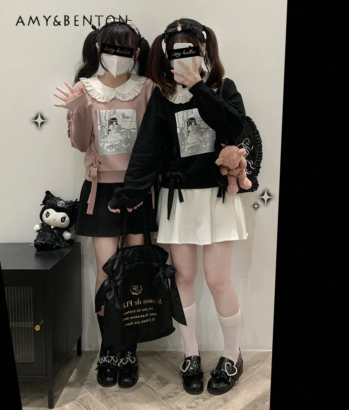 

Spring Autumn Hoodies for Women Doll Collar Pullover Top Lolita Style Printed Long Sleeve Ladies Casual Sweatshirt