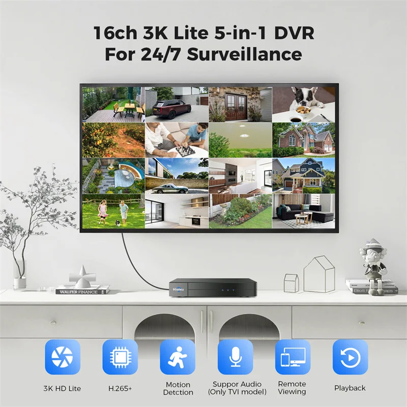 Цифровой видеорегистратор Hiseeu 3K 16CH H.265 + DVR 5 Мп с функцией обнаружения человека