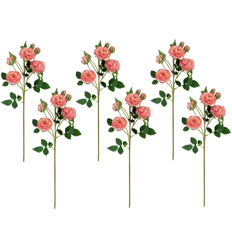 

Set of 6 Pink Real Touch Camellia Rose Artificial Floral Sprays 23"