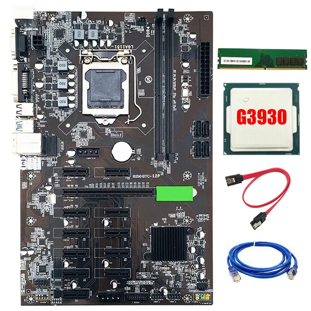 

BTC-B250 Mining Motherboard 12 PCI-E16X Graph Card LGA 1151 SATA3.0 with DDR4 8GB 2666Mhz RAM for Bitcoin ETH Miner
