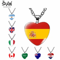 world countries national flags heart pendant necklace for women men qatar spain necklace chains glass jewelry wholesale 2022