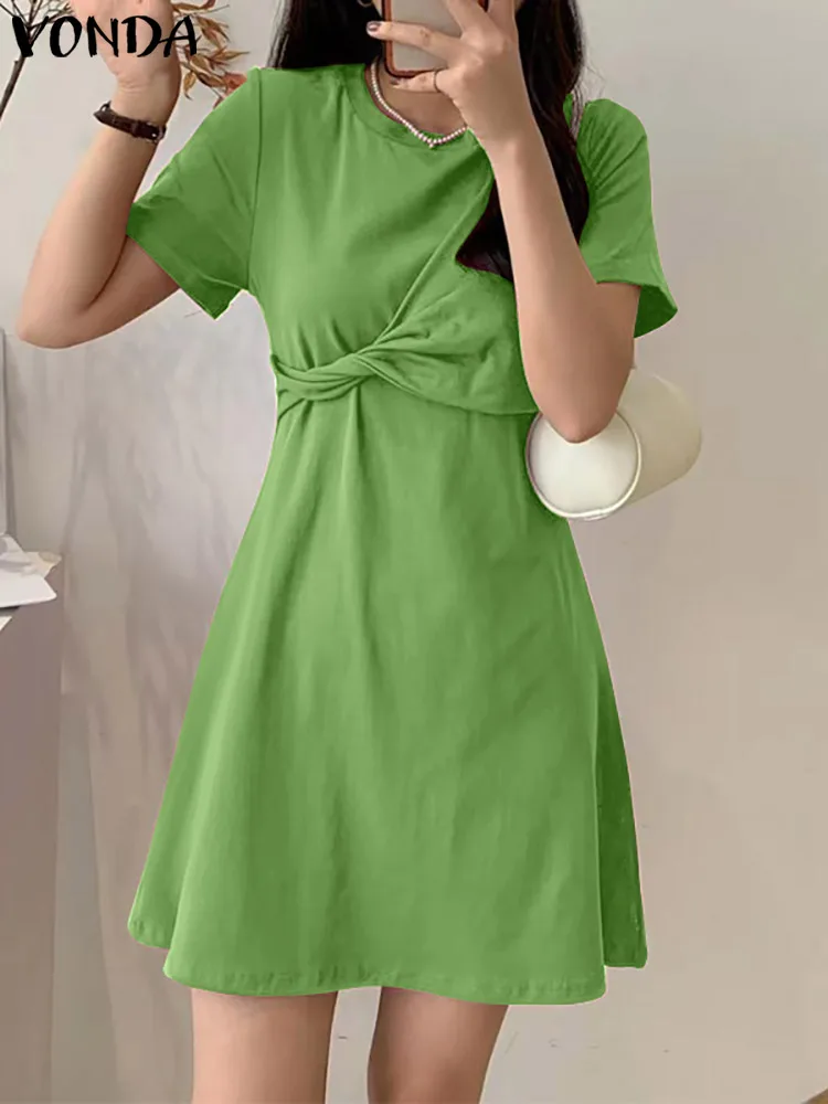 

VONDA 2022 Oversize Stylish Summer Vestido Female Fashion Short Sleeve Mini Robe Party Tunic A-Line Dress Women Holiday Sundress