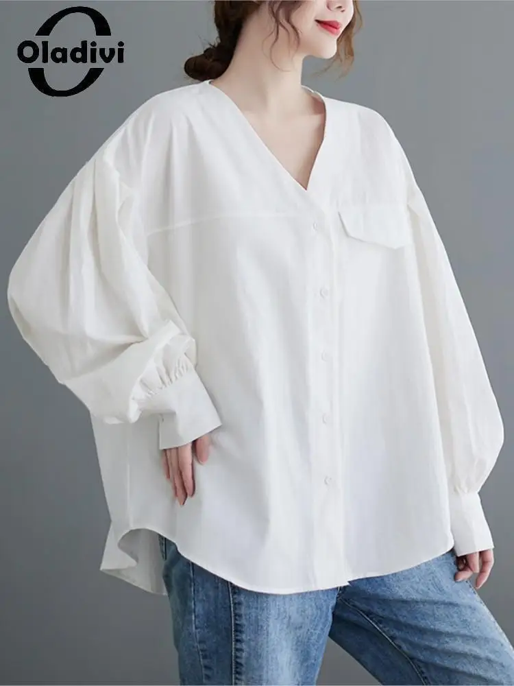 

Oladivi Fashion Ladies Long Sleeves Black White Blouses Women Large Size Oversized Clothing Elegant Shirts Blusas Top 6015 L-5XL