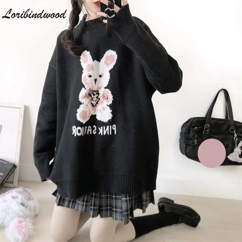 Осень-зима Harajuku вязаный свитер с кроликом повседневный длинный женский принтом